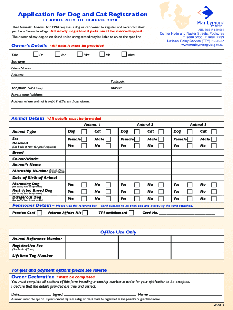 Fillable Online Registration Applicationwith dogs and cats Fax Email