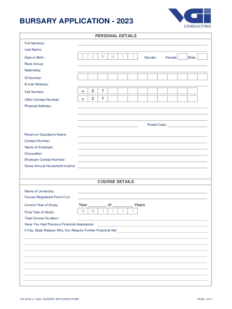 Fillable Online STUDENT BURSARY APPLICATION (Form 1) Fax Email Print