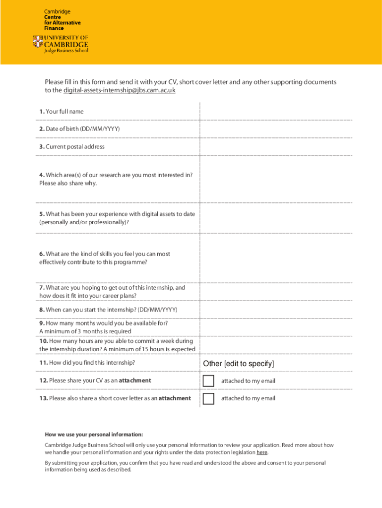 Fillable Online Digital Assets internship programme application form Fax Email Print pdfFiller