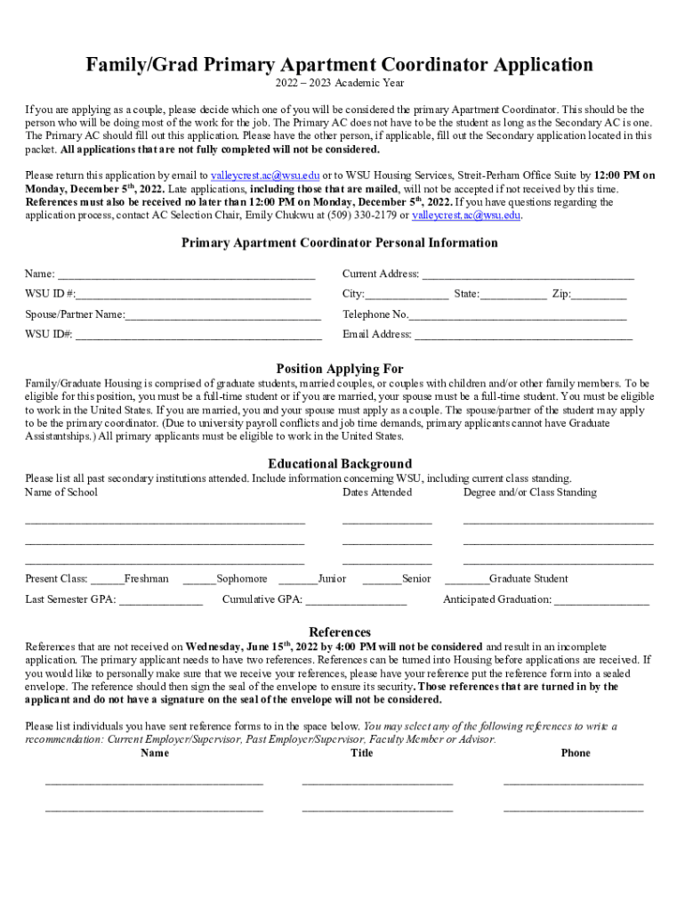 Fillable Online Application Cover Sheet WSU Housing Fax Email Print pdfFiller