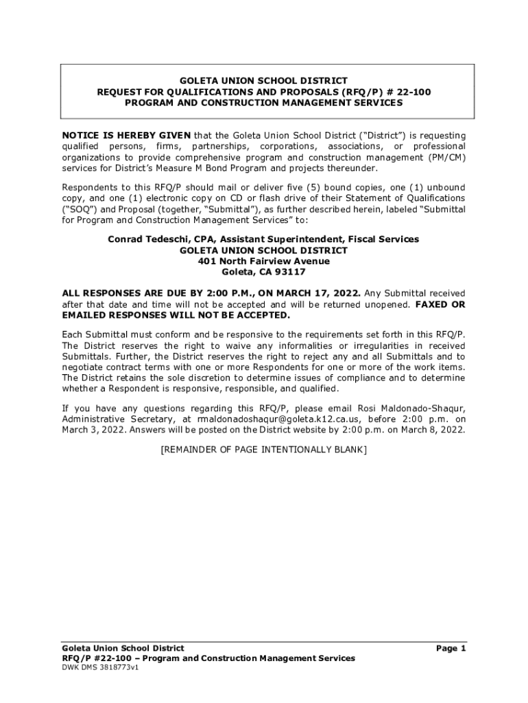 Fillable Online Request for Proposal (RFP) 2022 01 Lease of New