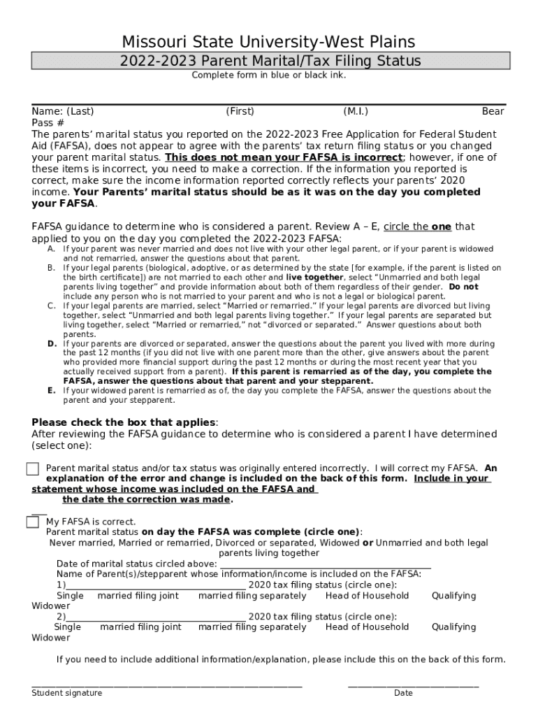 Marital Status Verification (Independent) 20222023 wp missouristate