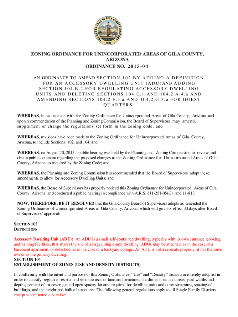Fillable Online agenda gilacountyaz ZONING ORDINANCE FOR UNINCORPORATED AREAS OF GILA Fax