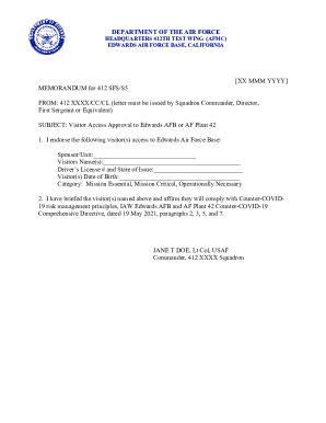 412 XXXX/CC/CL (letter must be issued by Squadron Comm