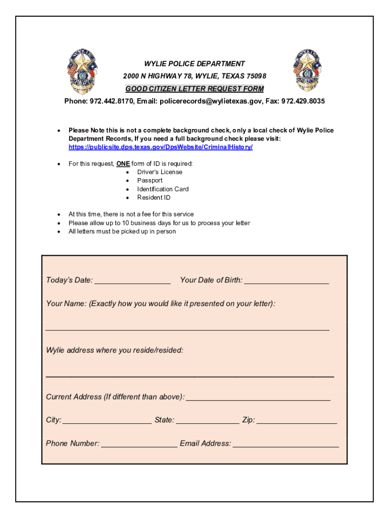 Fillable Online wylie police department open records request form Fax