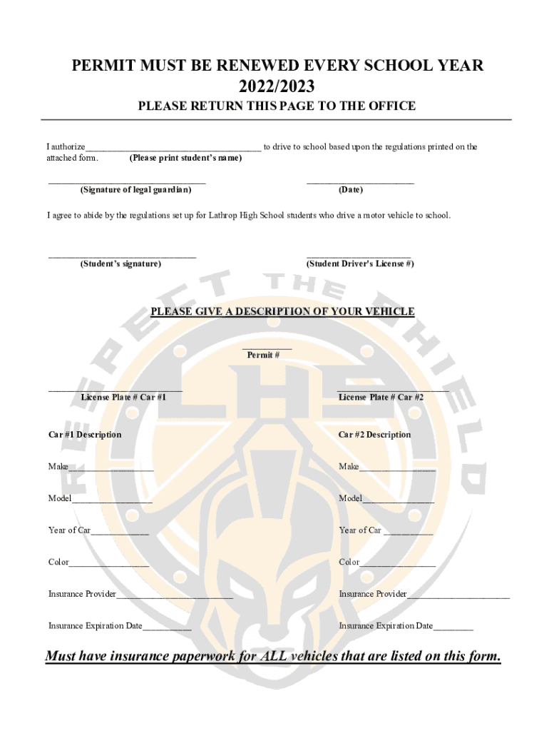 Fillable Online Parking PermitSchool Forms Ukiah High School Fax