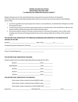 Educational Trip Form - General McLane School District
