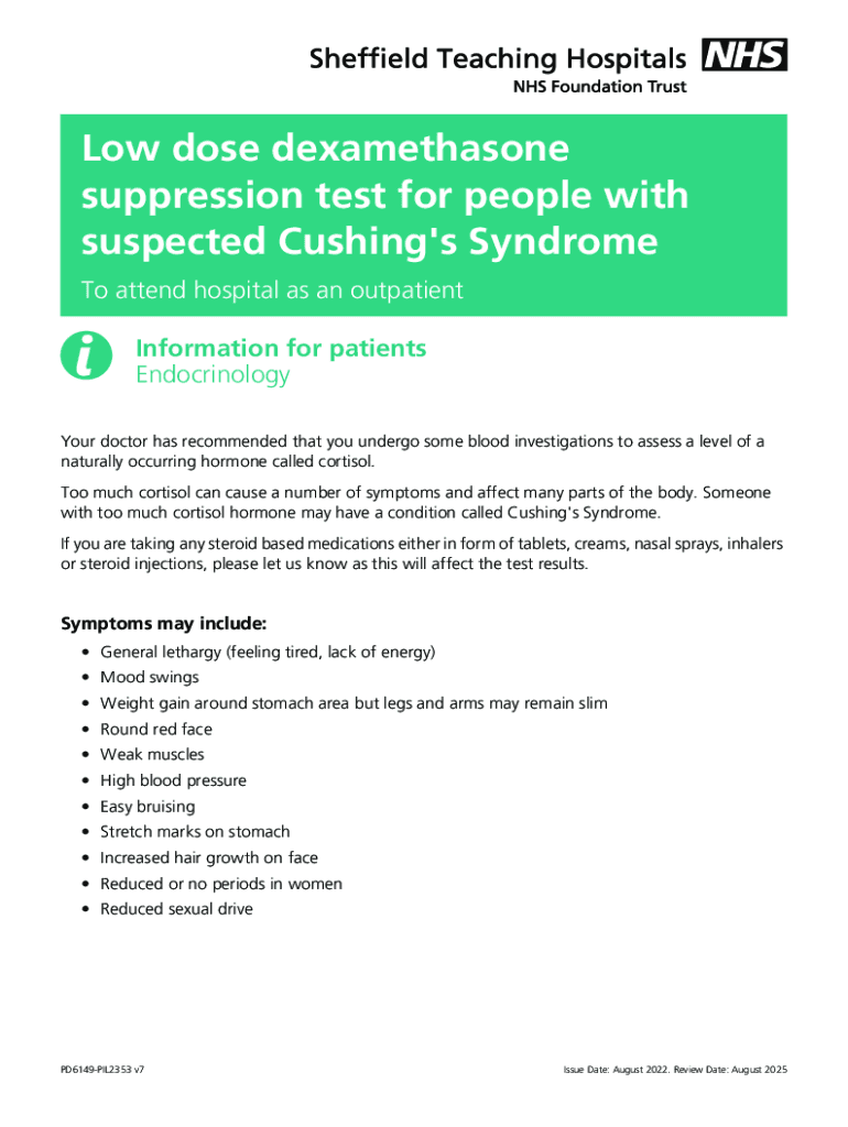 Fillable Online publicdocuments sth nhs The Diagnosis of Cushing's Syndrome An Endocrine