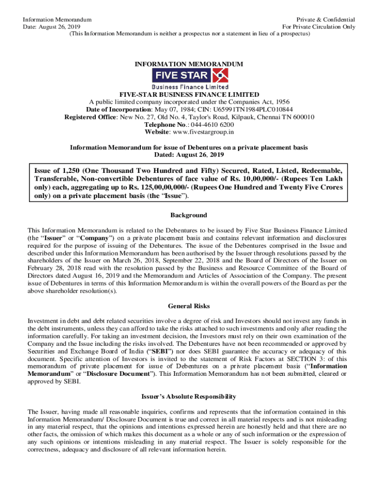 Fillable Online Offering Memorandum Definition, Example, Vs