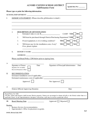 ALVORD UNIFIED SCHOOL DISTRICT Gift/Donation Form