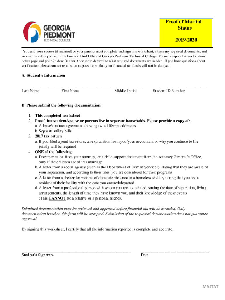 Fillable Online Marital Status/ Tax Filing Status Verification Form
