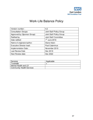 Fillable Online Work-Life Balance Policy - East London NHS Foundation ...