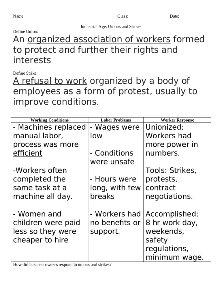 The History of Unions in the United States Doc Template pdfFiller