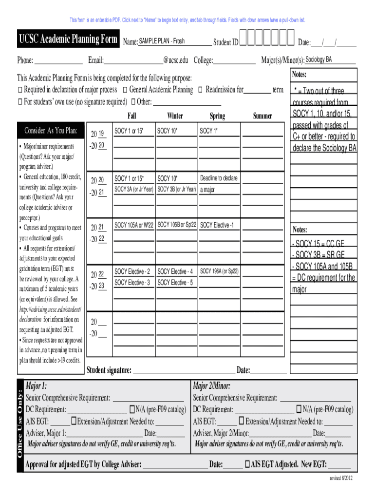 Fillable Online sociology ucsc UCSC Academic Planning Form Name Fax