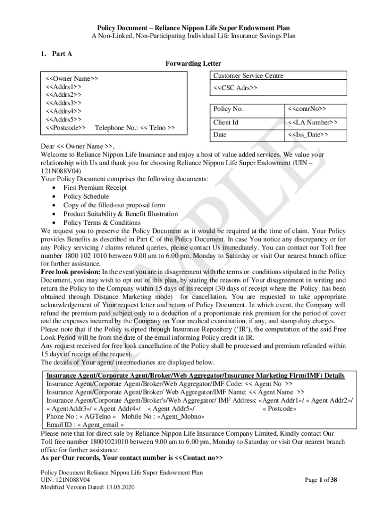 Fillable Online Reliance Nippon Super Endowment Plan Features & Review
