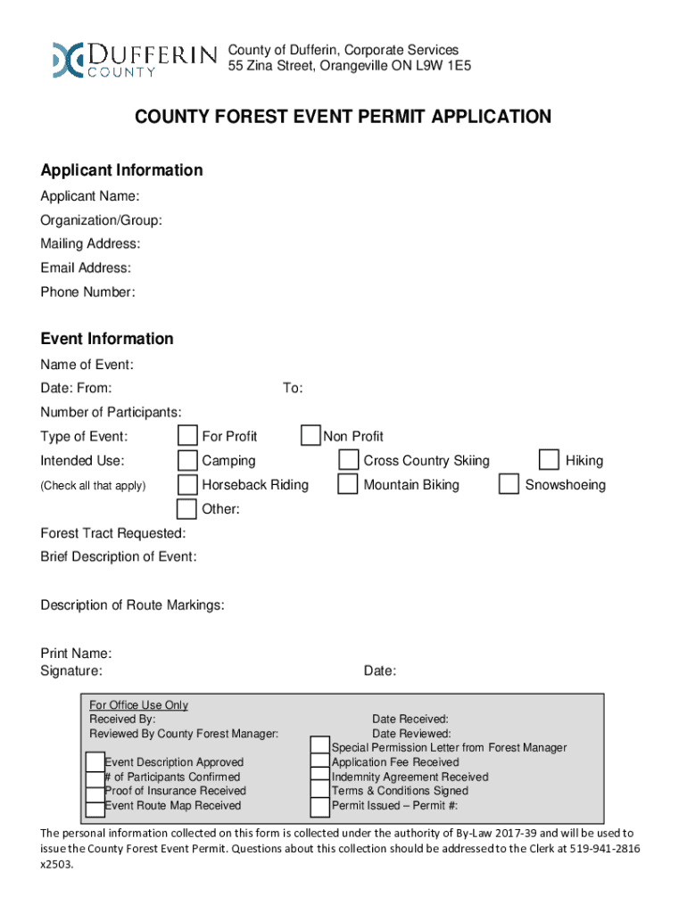 Fillable Online Dufferin County Forest General Information Fax Email