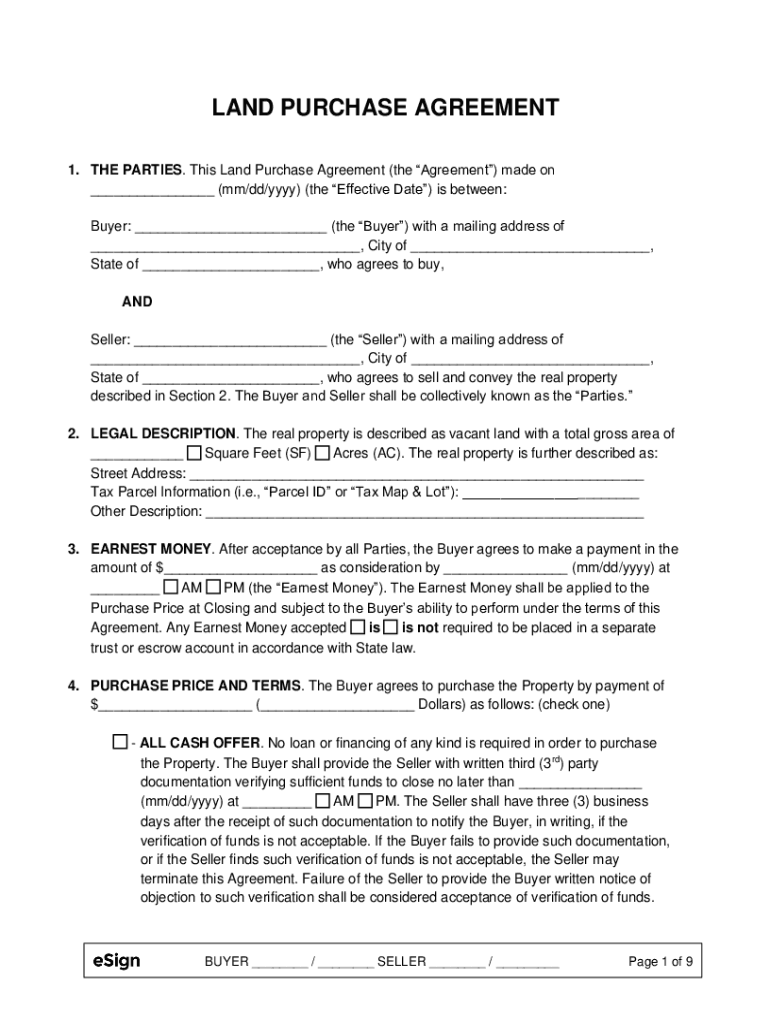 Free Real Estate Purchase Agreement Templates - PDF - eSign Preview on Page 1