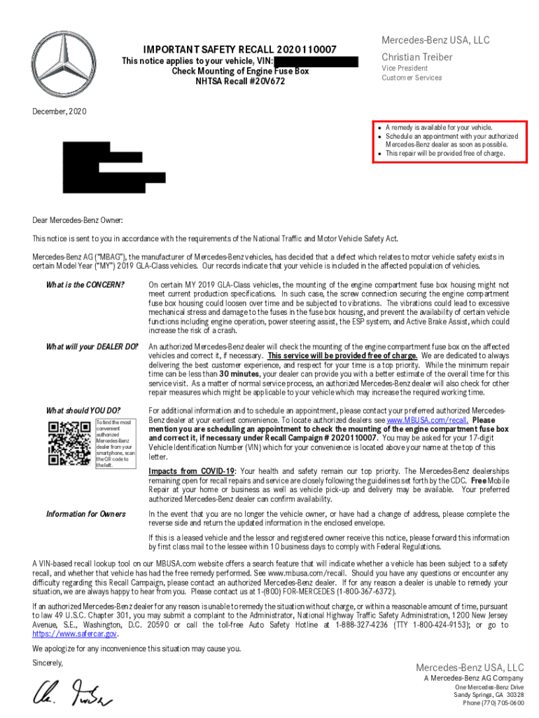 Fillable Online Safer Car Vehicle Safety, Ratings and Recalls NHTSA