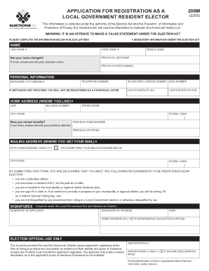 Application to Register or Update a Provincial Voter Registration
