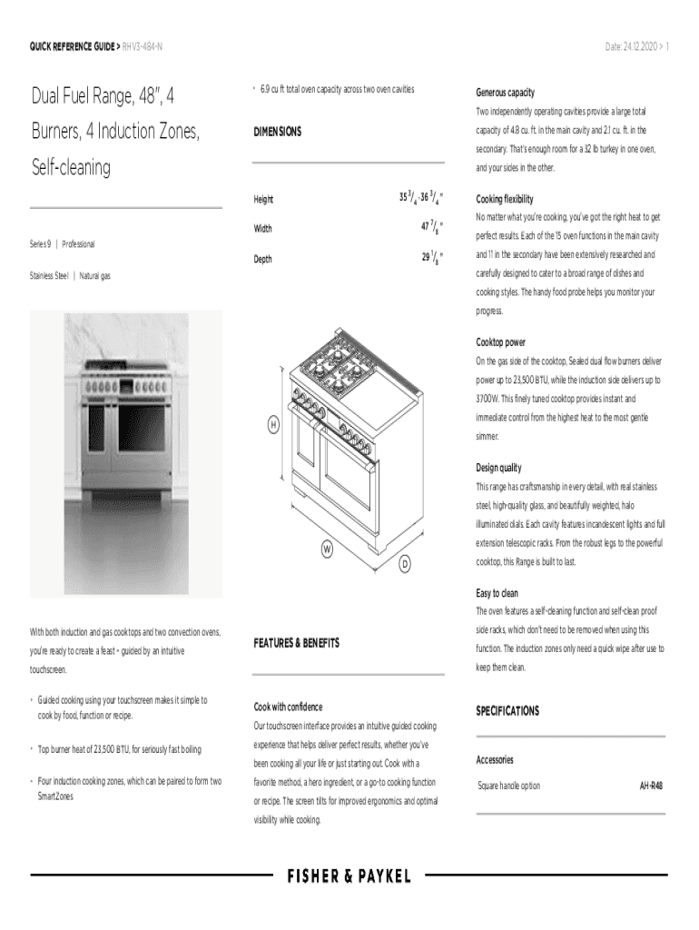 Fillable Online Dual Fuel Range, 48", 4 Burners, 4 Induction Zones, Self Fax Email Print