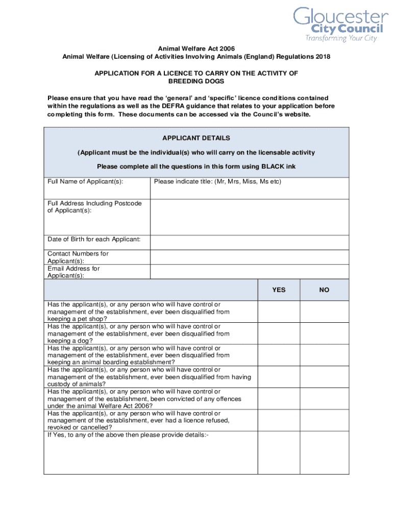 Fillable Online Dog breeding licensing statutory guidance for local