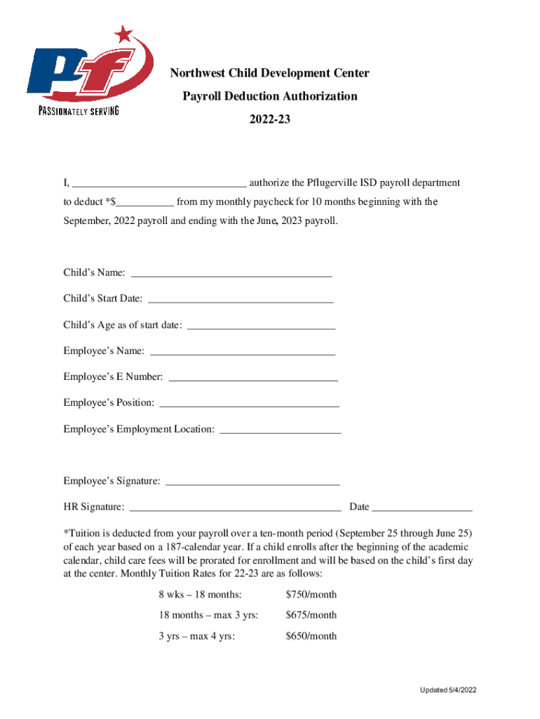 Fillable Online Northwest Child Development Center Payroll Deduction fillable-online-northwest-child-development-center-payroll-deduction