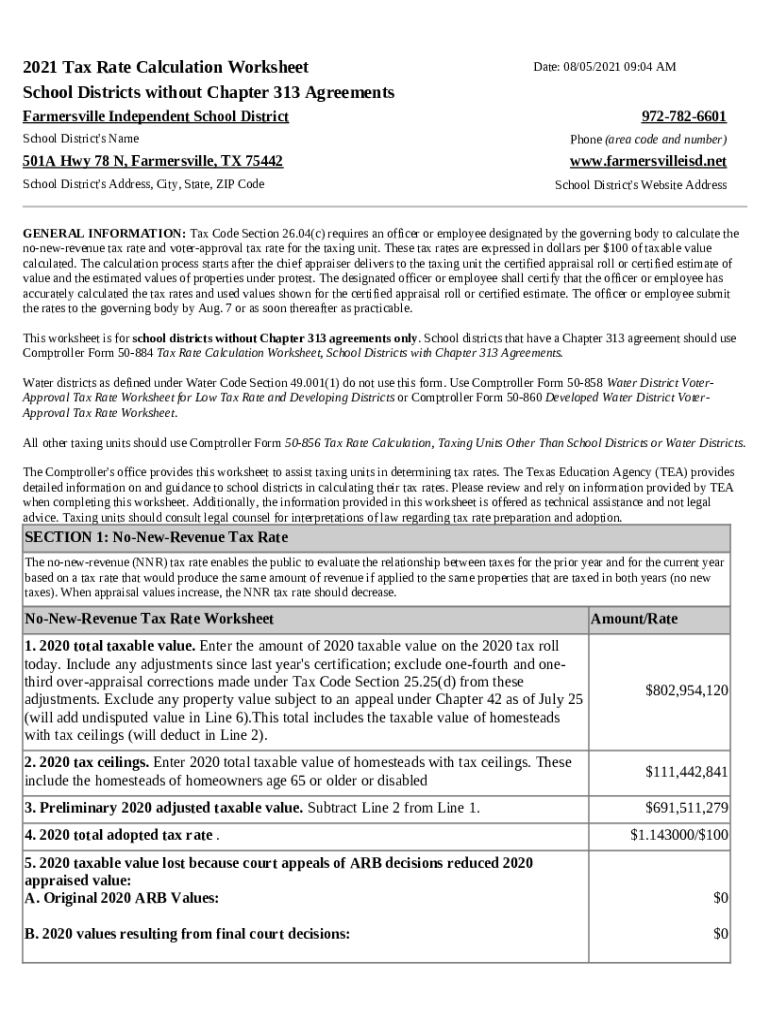 Fillable Online 2022 Tax Rate Calculation Worksheet Brazoria County