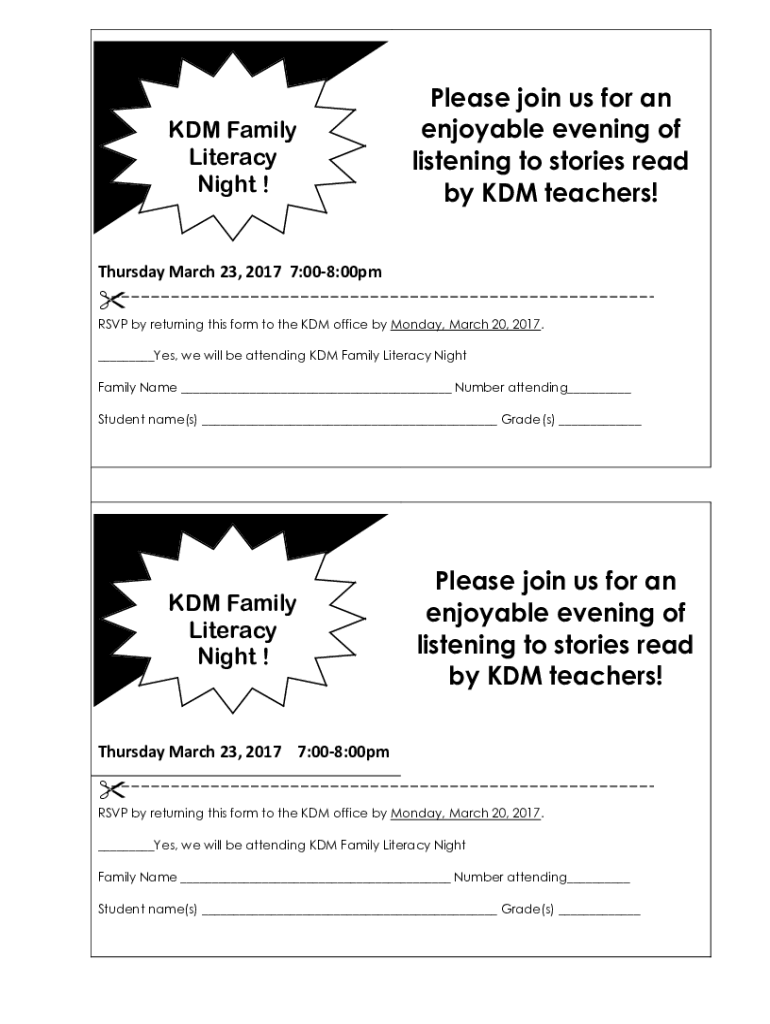 Fillable Online KDM Family Literacy Night Fax Email Print pdfFiller