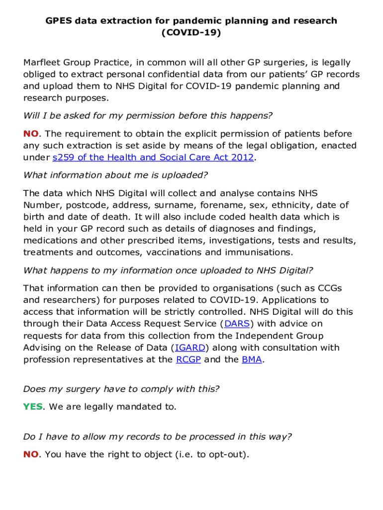 Fillable Online General Practice Extraction Service (GPES
