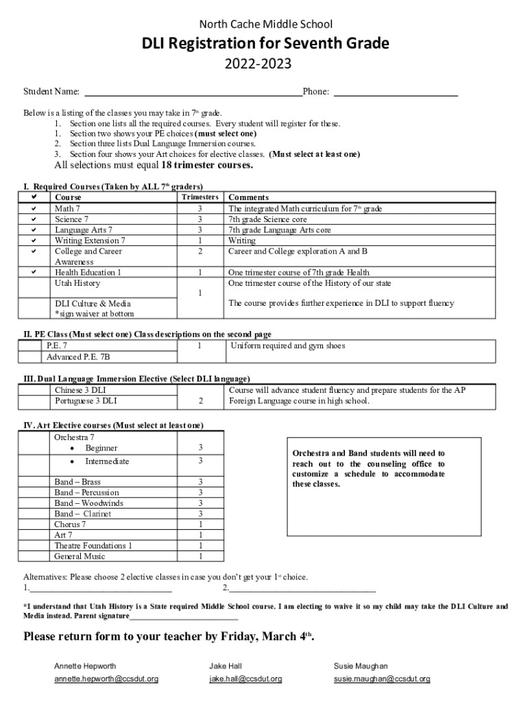 Fillable Online DLI Registration for Seventh Grade Fax Email Print ...