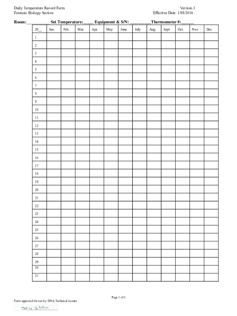Fillable Online Daily Temperature Record Form Version 3 Forensic ...