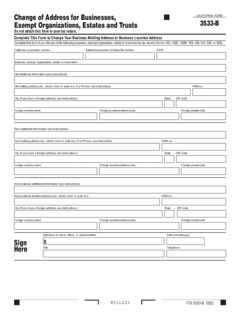 California Form 3533-B Change of Address for Businesses, Exempt Preview on Page 1