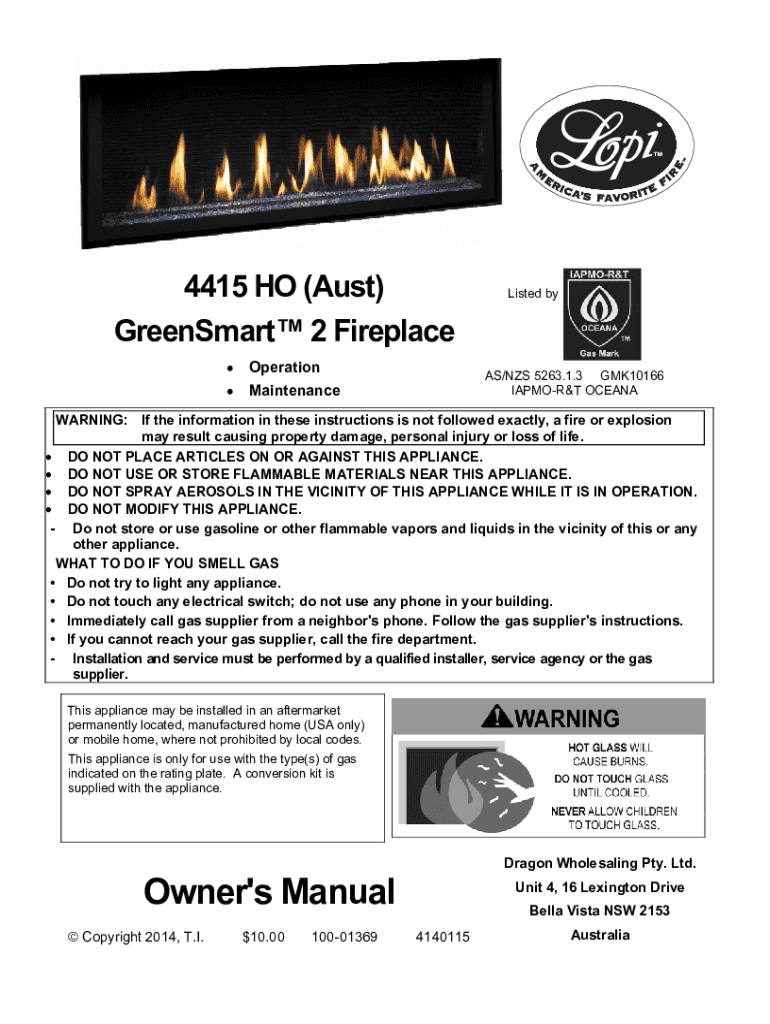 Fillable Online 4415 HO GSR2 Fireplace (Aust) Fax Email Print pdfFiller
