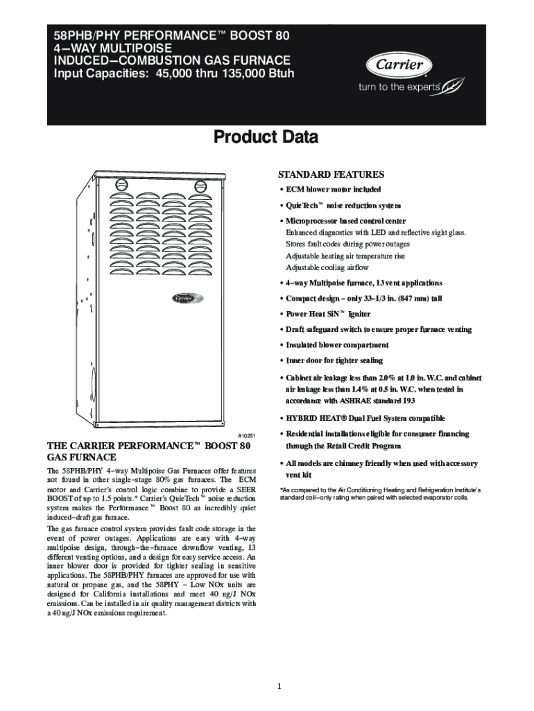 Fillable Online Performance 80 Gas Furnace 58TPCarrier Home Comfort