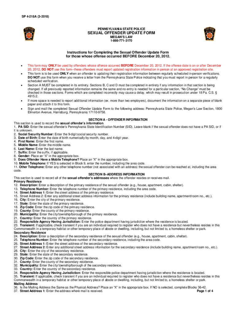 pennsylvania state police sexual offender update form Preview on Page 1