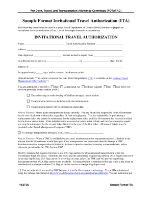 Fillable Online Sample Format Invitational Travel Authorization (ITA