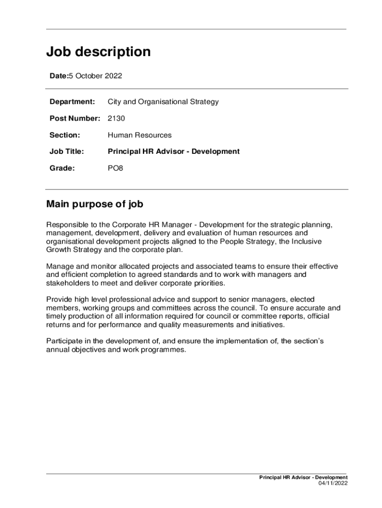 Fillable Online Human Resources Manager Job Description Template Fax