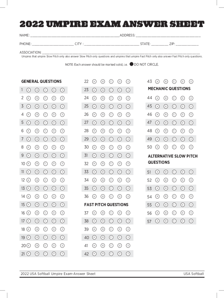 Fillable Online Asa softball umpires test answers Fill out & sign