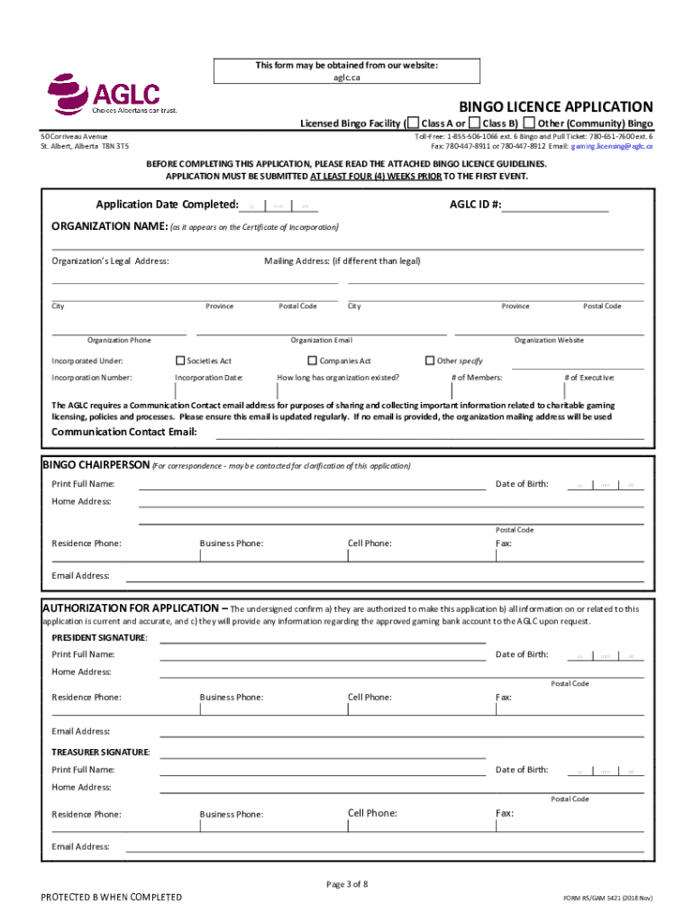 Fillable Online Application for an Original License to Conduct Bingo