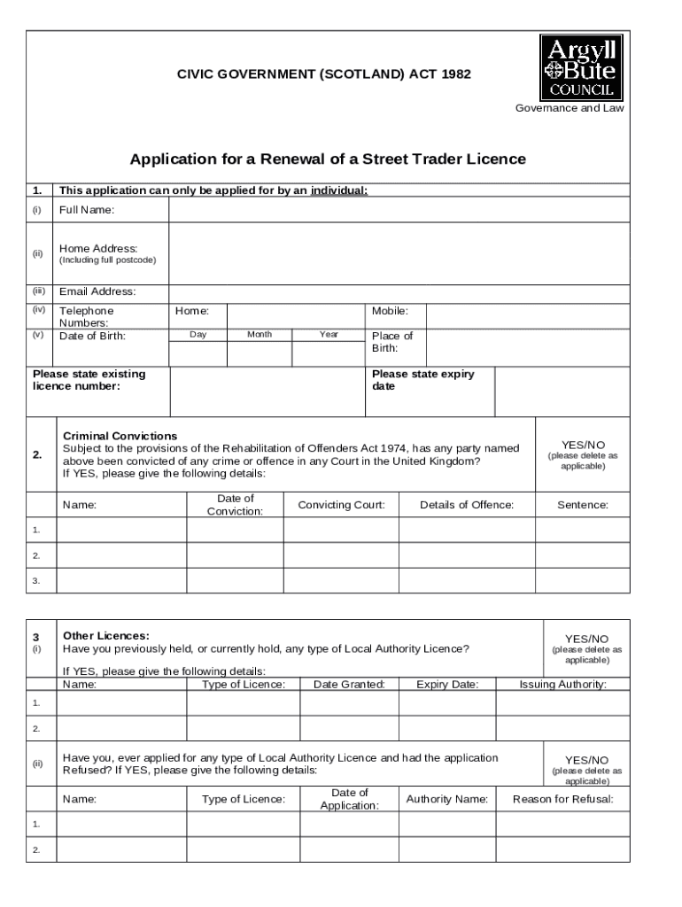 Street Traders Individual Licence Application Doc Template pdfFiller