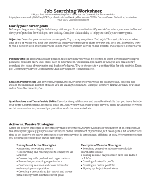 Job Searching Worksheet - Western Carolina University