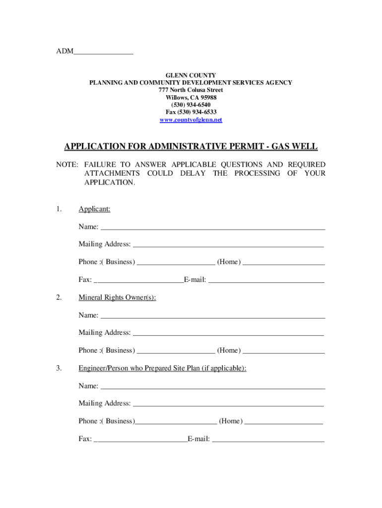 Fillable Online ADMINISTRATIVE PERMIT GAS WELL Fax Email Print