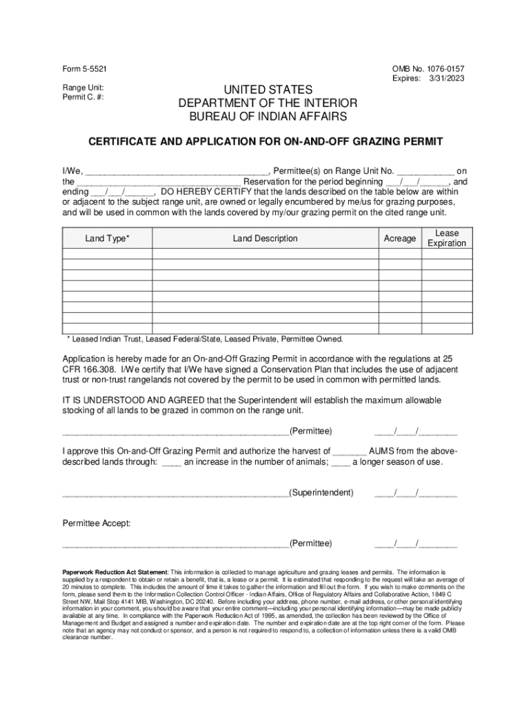 Fillable Online Certificate and Application for OnandOff Grazing