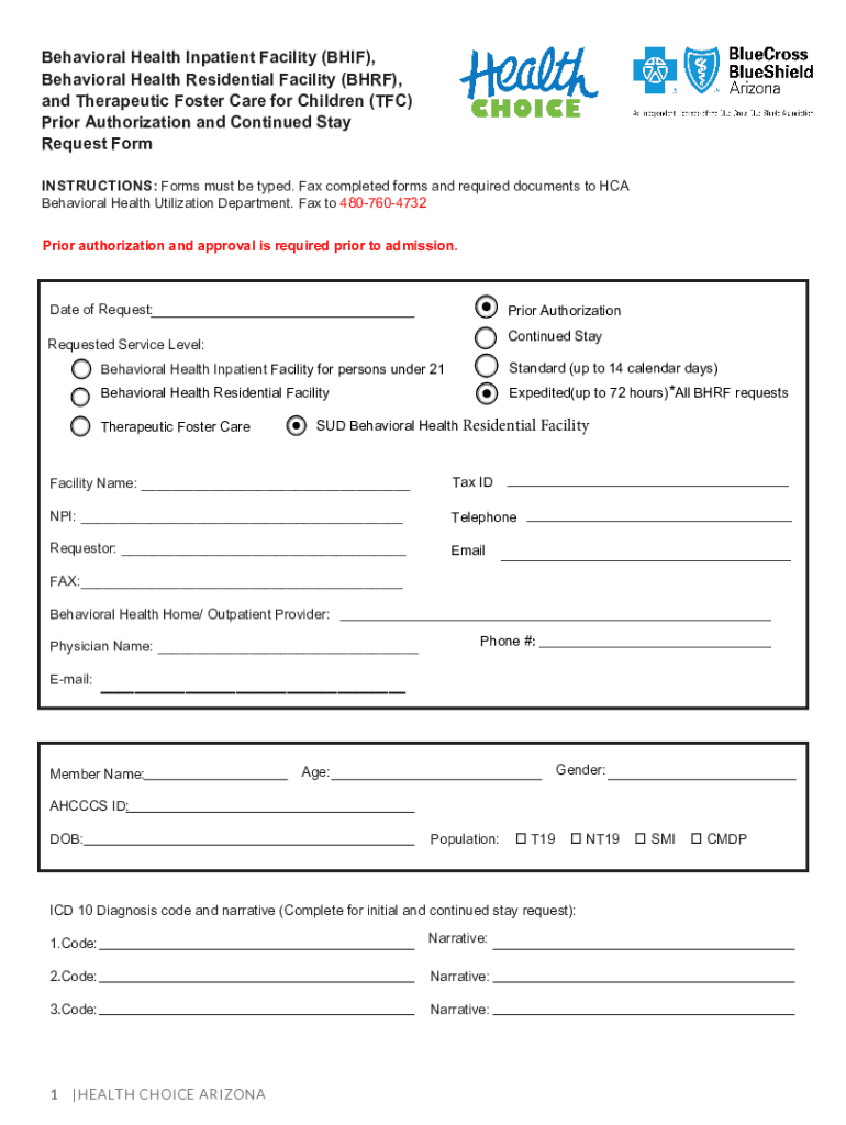 Fillable Online Prior Authorization for Therapeutic Foster Care (TFC ...