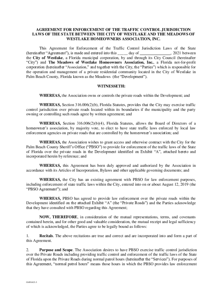 Fillable Online agreement for enforcement of the traffic control jurisdiction Fax Email Print