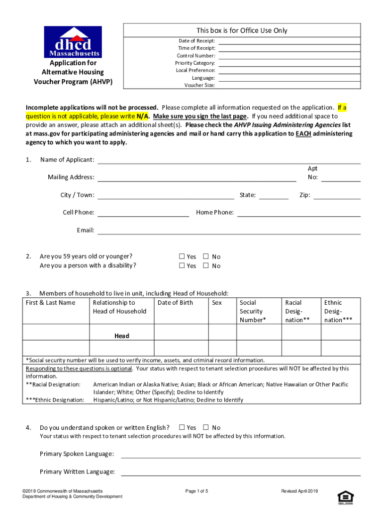 Fillable Online Application for Alternative Housing Voucher Program