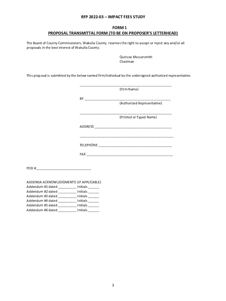 Fillable Online RFP 202203 Impact Fees Study Required Forms and