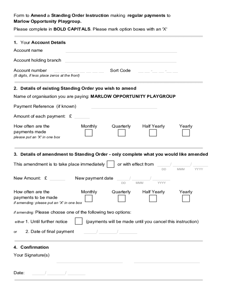 Fillable Online Amend Standing Order Instruction Fax Email Print ...