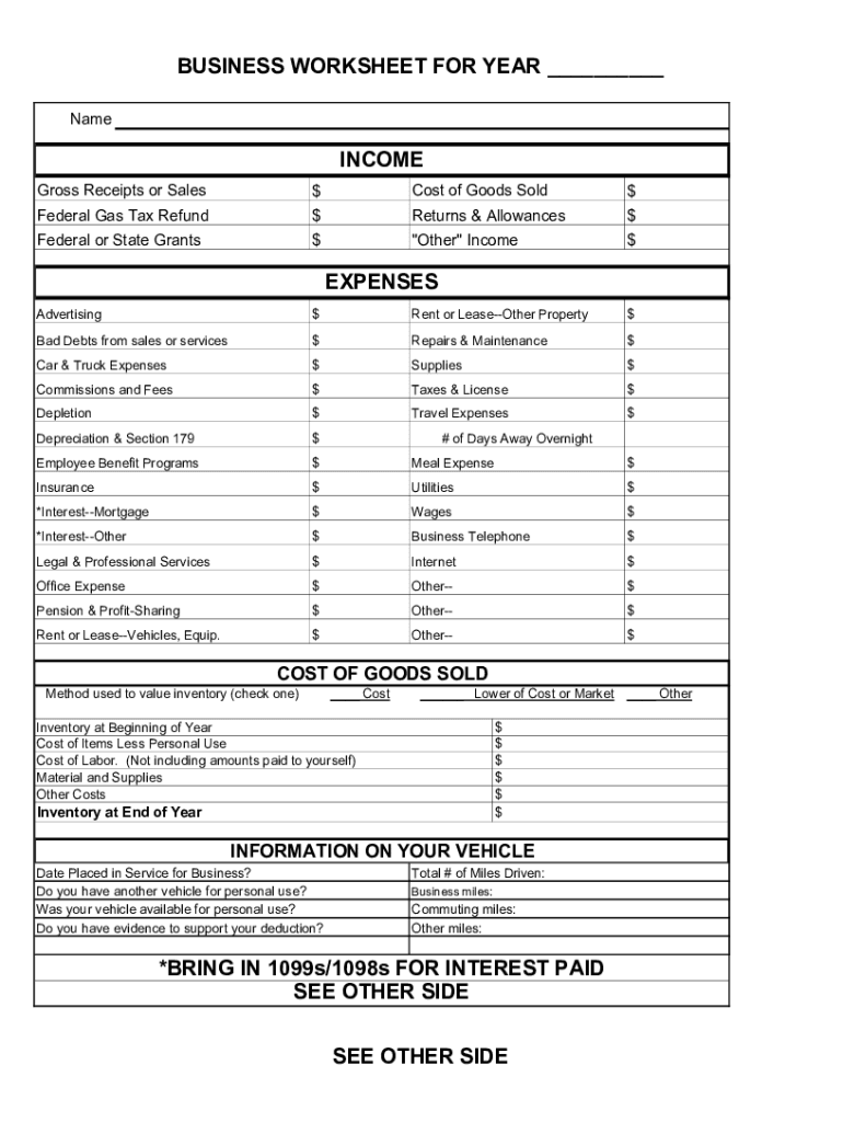 Fillable Online business tax worksheet Fax Email Print - pdfFiller