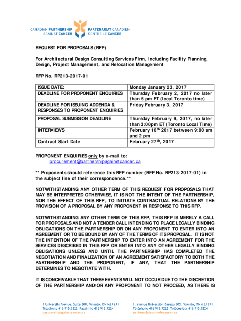 Fillable Online Request for Proposal for Architectural Design and